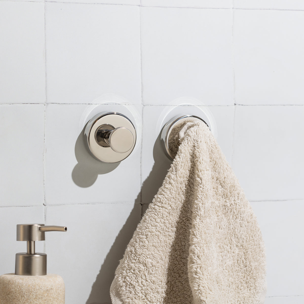 Beautiful bathroom hardware that never needs a drill.